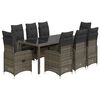vidaXL 9 pcs conjunto bistr&ocirc; de jardim c/ almofad&otilde;es vime PE cinzento