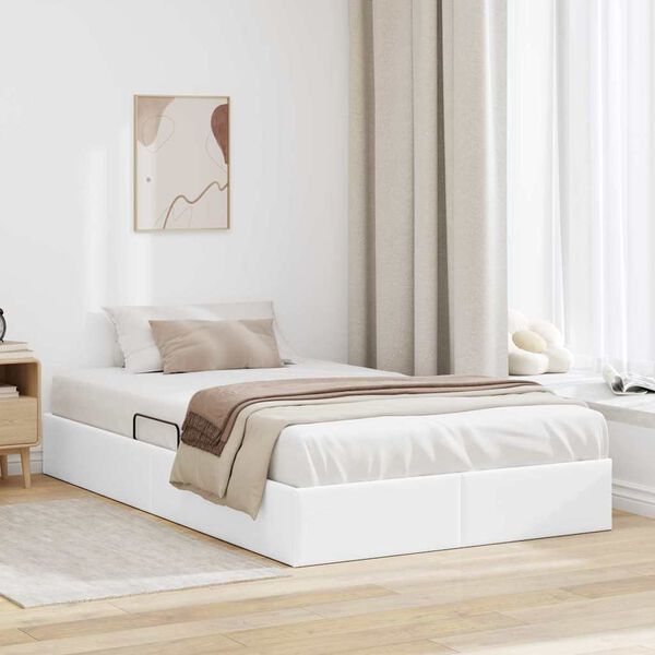 vidaXL Cama com Armazenamento Branco Puro 120 x 190 cm Couro sint&eacute;tico
