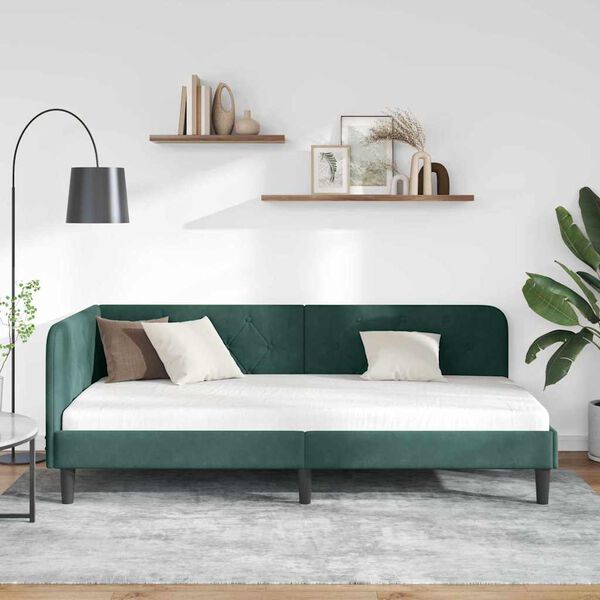 vidaXL Estrutura de Cama de Canto Verde Escuro 90 x 200 cm Veludo