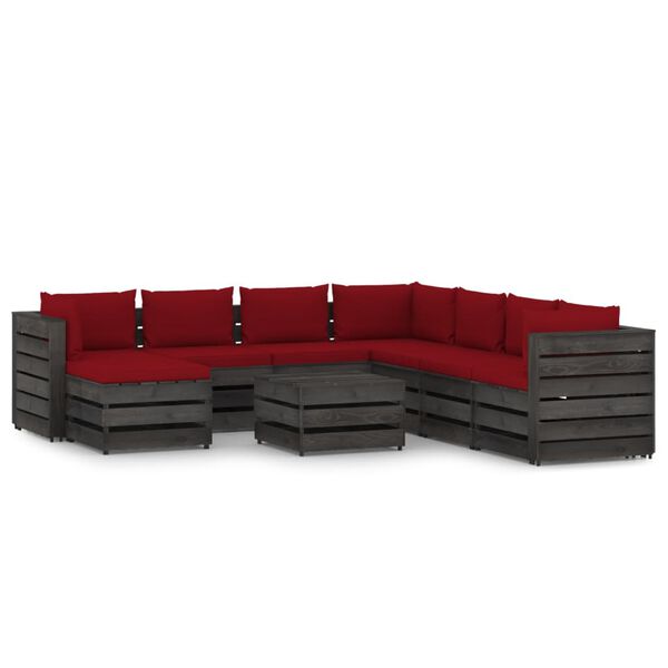 vidaXL 9 pcs conj. lounge jardim c/ almofad&otilde;es madeira impreg. cinza