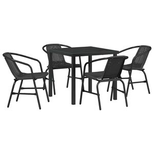 vidaXL Conjunto de Jantar para Jardim 5 pcs Preto A&ccedil;o revestido a p&oacute;