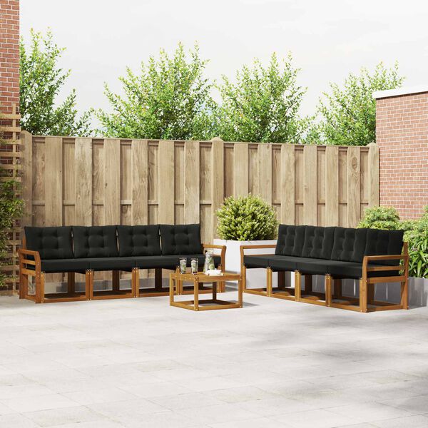 vidaXL Conjunto de Sof&aacute;s para Exterior 9 pcs Natural e Preto