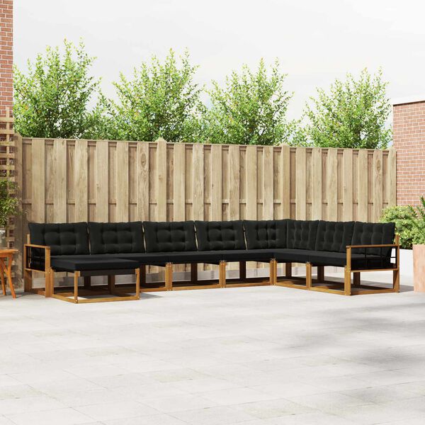 vidaXL Conjunto de Sof&aacute;s para Exterior 8 pcs Natural e Preto