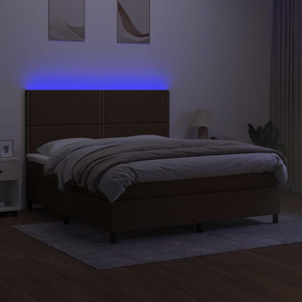vidaXL Cama box spring c/ colch&atilde;o/LED 180x200cm tecido castanho-escuro