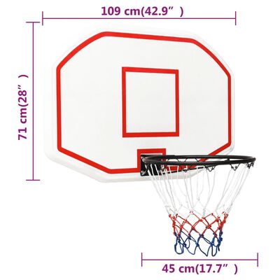 vidaXL Tabela de basquetebol 109x71x3 cm polietileno branco