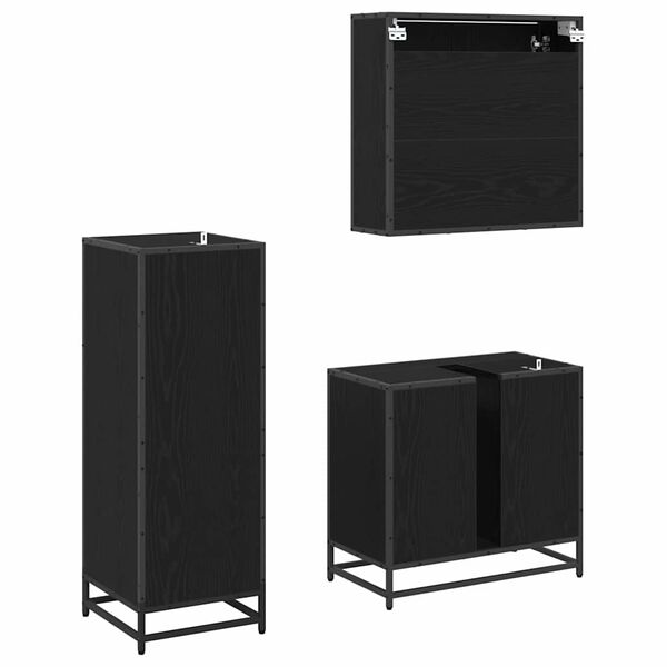 vidaXL Conjunto de M&oacute;veis para Banheiro com porta 3 pcs Carvalho Preto