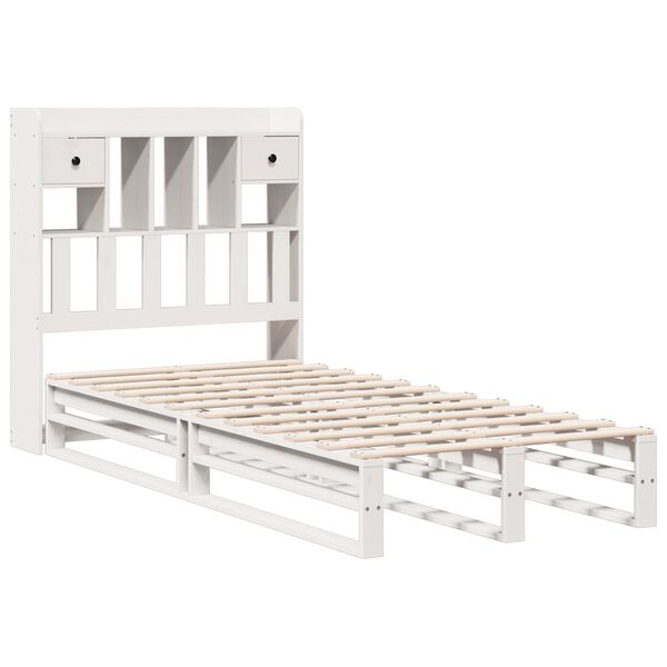 vidaXL Cama com estante sem colch&atilde;o 90x190 cm pinho maci&ccedil;o branco