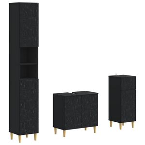 vidaXL Conjunto de Arm&aacute;rios para Banheiro com 3 Pe&ccedil;as DELFT Preto