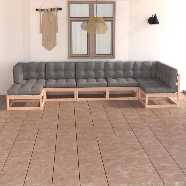 vidaXL 7 pcs conjunto lounge de jardim c/ almofadões pinho maciço