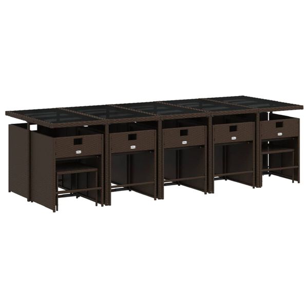 vidaXL 15 pcs conjunto jantar p/ jardim c/ almofad&otilde;es vime PE castanho