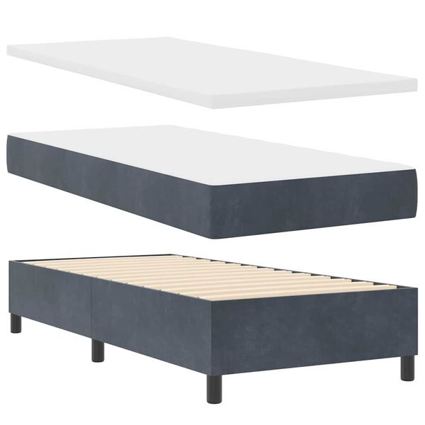 vidaXL Cama Box com colch&atilde;o Cinza Escuro 90 x 190 cm Veludo
