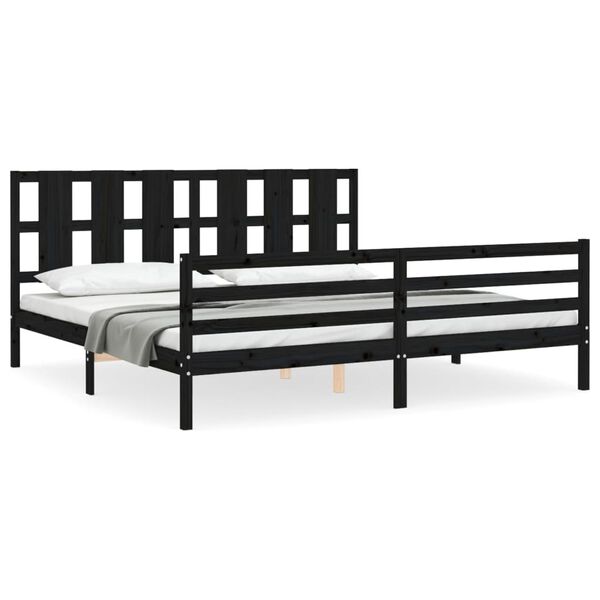 vidaXL Estrutura de cama com cabeceira 200x200 cm madeira maci&ccedil;a preto