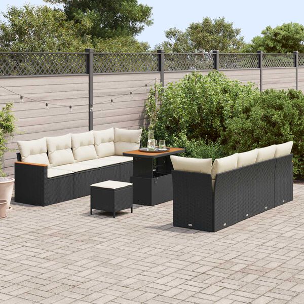 vidaXL Conjunto de Sof&aacute; de Jardim 11 pcs Preto vime PE