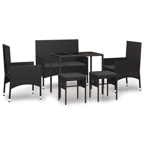 vidaXL 6 pcs conjunto lounge de jardim c/ almofad&otilde;es vime PE preto