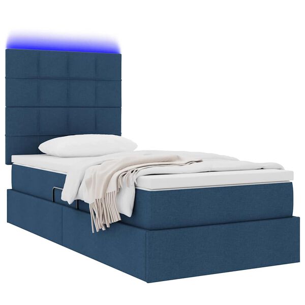 vidaXL Cama com arruma&ccedil;&atilde;o e LED com colch&atilde;o Azul 90 x 190 cm Poli&eacute;ster