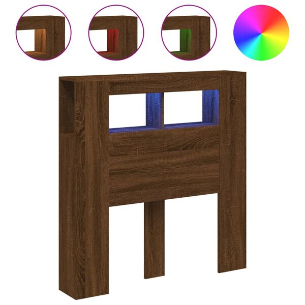 vidaXL Cabeceira c/ LEDs 100x18,5x103,5 cm carvalho castanho