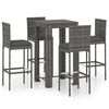 vidaXL 5 pcs conjunto de bar p/ exterior + almofad&otilde;es vime PE cinzento