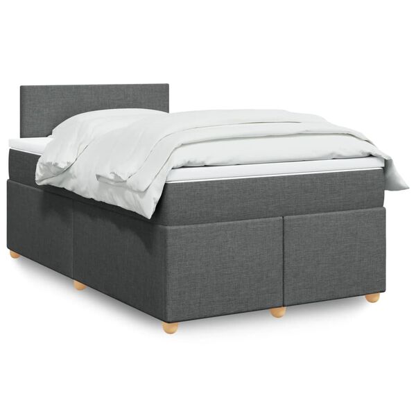 vidaXL Cama boxspring com colchão 120x190 cm tecido cinzento-escuro