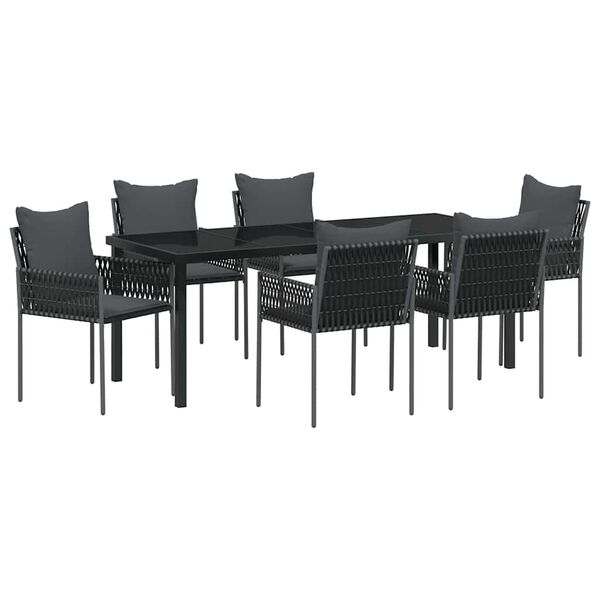 vidaXL Conjunto de Jantar para Jardim 7 pcs Preto e Cinza Rattan de PE
