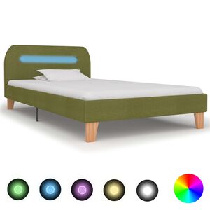 vidaXL Estrutura de cama com LED em tecido 90x200 cm verde