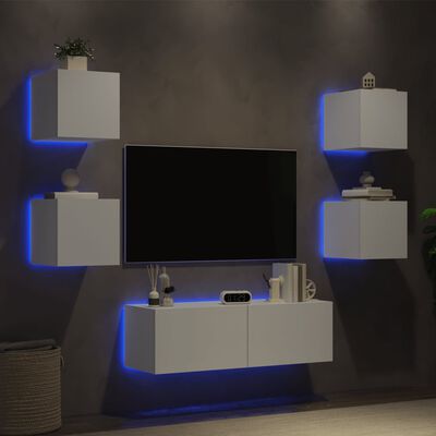vidaXL 5 pcs móveis de parede para TV com luzes LED branco