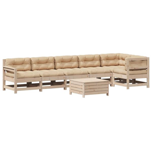 vidaXL 7 pcs conjunto lounge de jardim c/ almofad&otilde;es pinho maci&ccedil;o