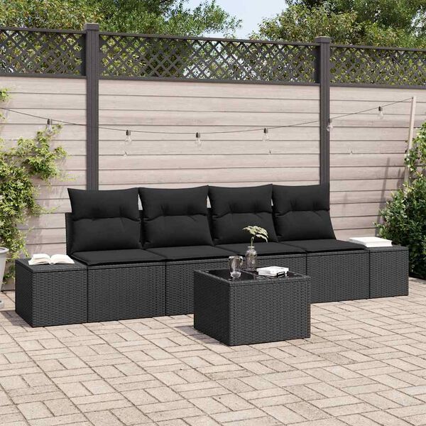 vidaXL Conjunto de Sof&aacute; de Jardim com almofada 5 pcs Preto vime PE