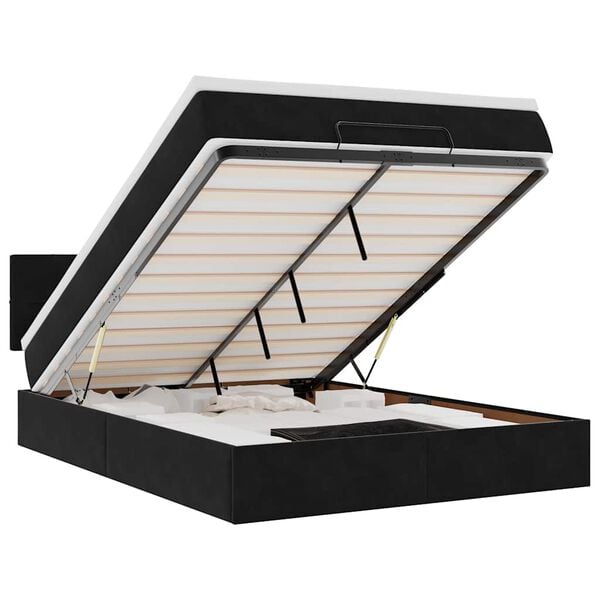 vidaXL Estrutura de cama otomana com colch&atilde;o 140x190 cm veludo preto