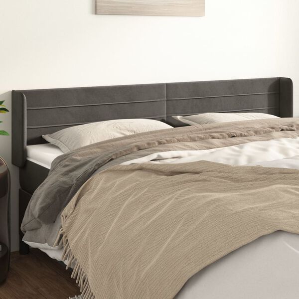vidaXL Cabeceira de cama c/ abas veludo 183x16x78/88cm cinzento-escuro