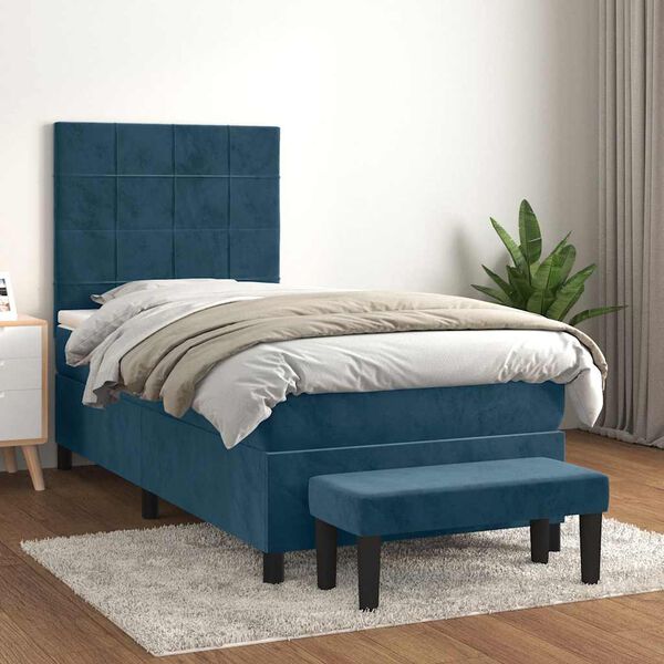 vidaXL Cama com molas/colch&atilde;o 90x200 cm veludo azul-escuro