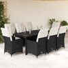 vidaXL 9 pcs conjunto de jantar p/ jardim c/ almofad&otilde;es vime PE preto