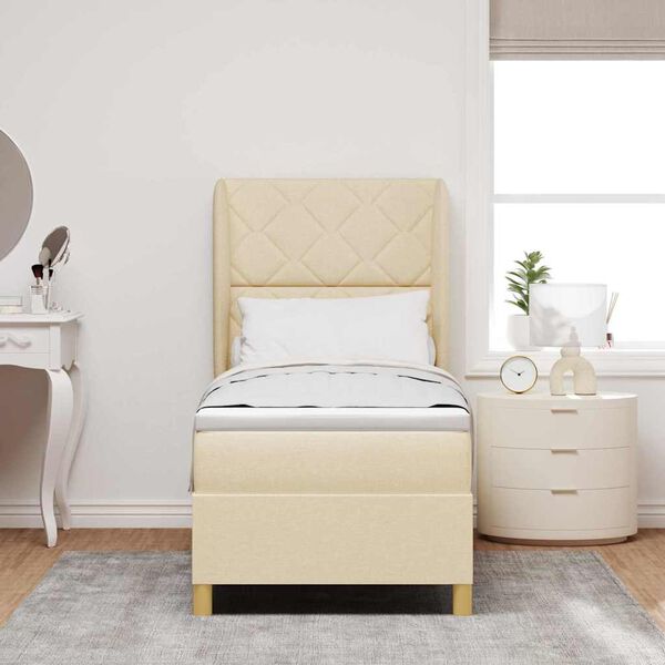 vidaXL Cama Box com colch&atilde;o com cabeceira Creme 200 x 80 cm tecido