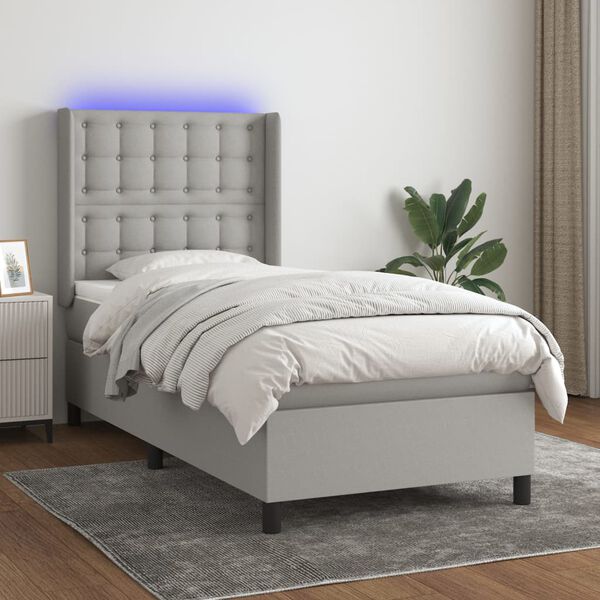 vidaXL Cama box spring c/ colch&atilde;o e LED 80x200 cm tecido cinza-claro