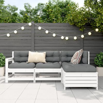 vidaXL 4 pcs conjunto sofás de jardim madeira de pinho maciça branco