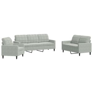 vidaXL 3 pcs conjunto de sof&aacute;s com almofad&otilde;es veludo cinzento-claro