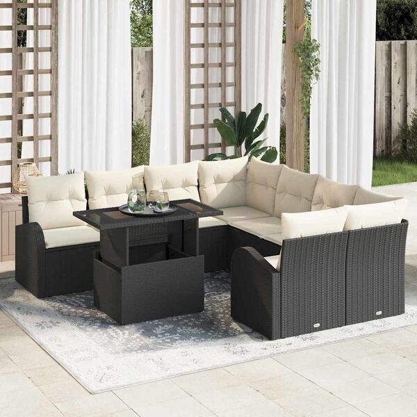 vidaXL Conjunto de Sof&aacute; de Jardim 9 pcs Preto Rattan de Polipropileno
