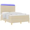 vidaXL Cama Box Spring LED com colch&atilde;o Creme 140 x 190 cm tecido