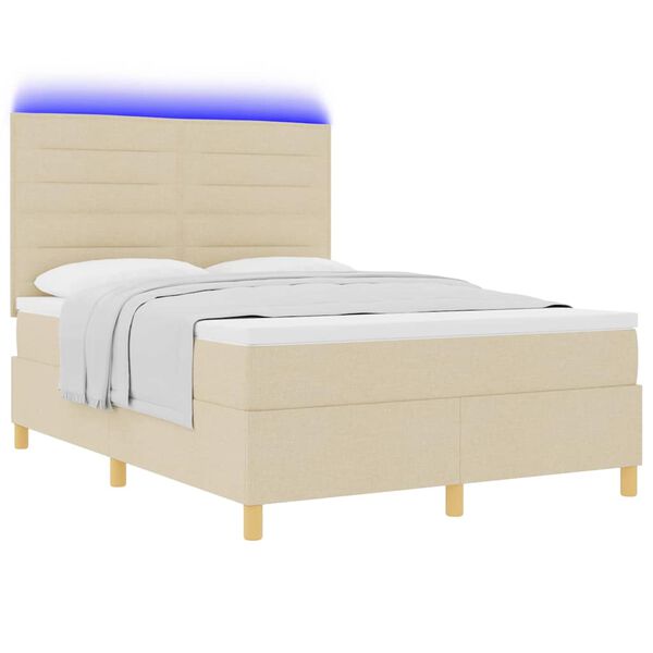 vidaXL Cama Box Spring LED com colch&atilde;o Creme 140 x 190 cm tecido