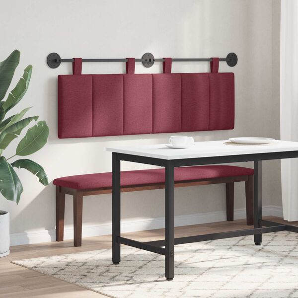 vidaXL Cabeceira Suspensa Riscas Vinho Vermelho 150 x 55 x 5 cm tecido