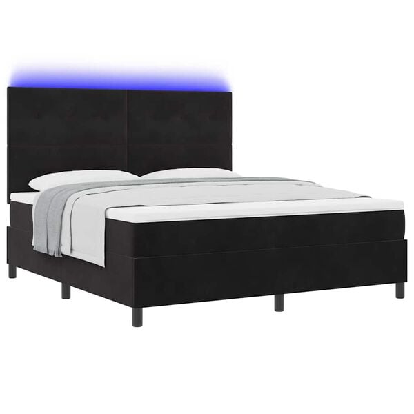 vidaXL Cama Box Spring LED com colch&atilde;o Preto 180 x 200 cm tecido