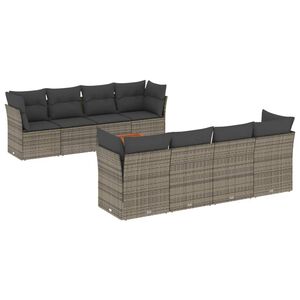 vidaXL 9 pcs conjunto sof&aacute;s p/ jardim com almofad&otilde;es vime PE cinzento