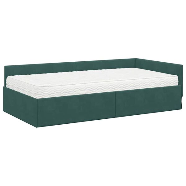 vidaXL Estrutura de Cama de Canto com Colch&atilde;o 2 pcs Verde Veludo