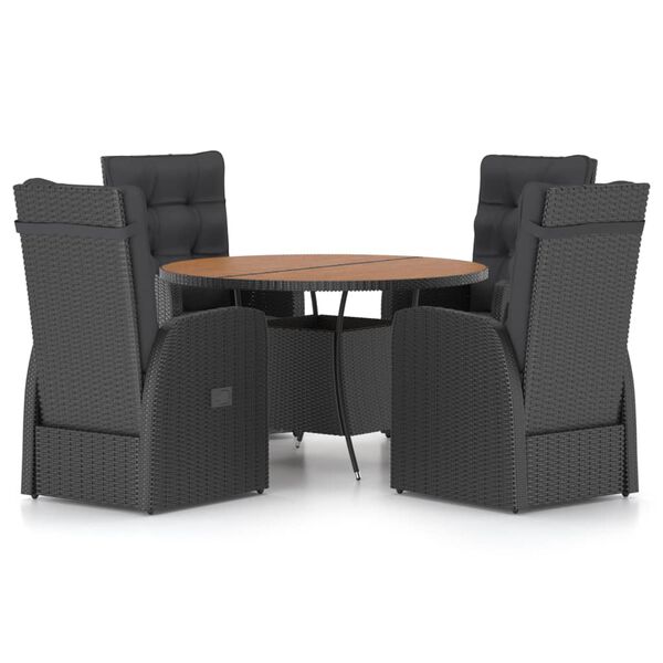 vidaXL 5 pcs conjunto jantar exterior com almofad&otilde;es vime PE preto