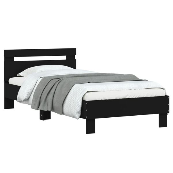 vidaXL Estrutura cama cabeceira 75x190 cm derivados de madeira preto