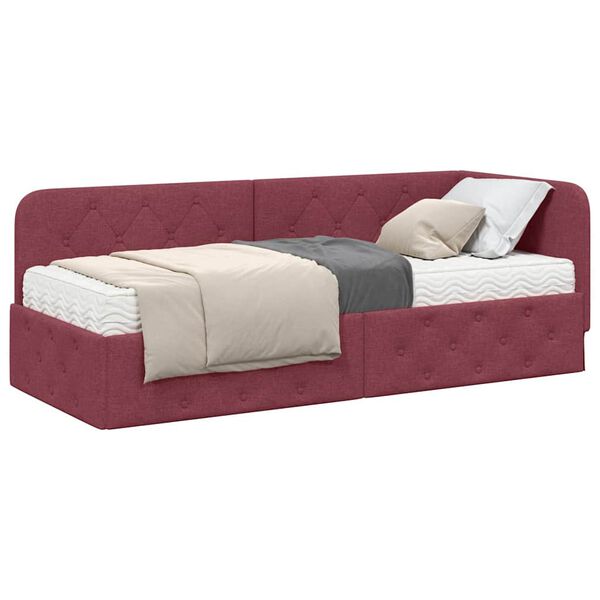 vidaXL Estrutura de Cama de Canto Vinho Vermelho 80 x 200 cm tecido
