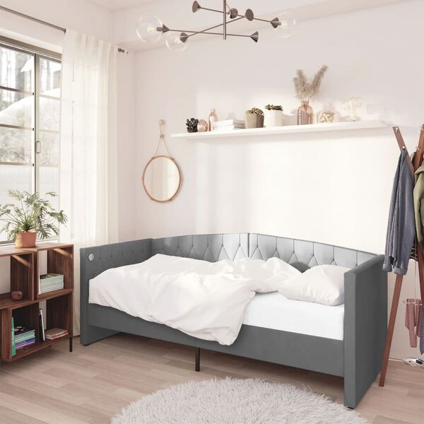 vidaXL Sof&aacute;-cama c/ colch&atilde;o e sa&iacute;da USB 90x200 cm veludo cinza-claro
