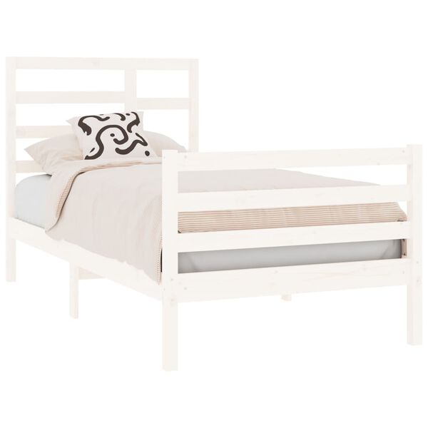 vidaXL Estrutura de cama solteiro 90x190 cm madeira maci&ccedil;a branco