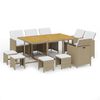 vidaXL 11 pcs conjunto jantar p/ jardim c/ almofad&otilde;es vime PE bege