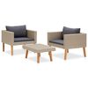 vidaXL 3 pcs conjunto lounge de jardim c/ almofadões vime PE bege