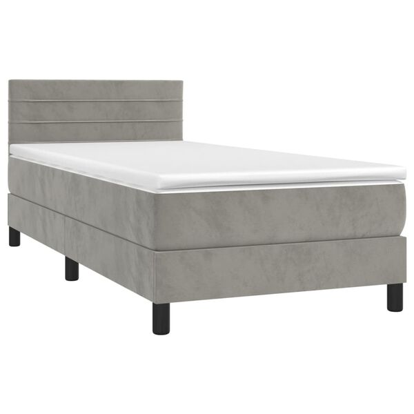 vidaXL Cama box spring c/ colch&atilde;o/LED 90x200 cm veludo cinzento-claro